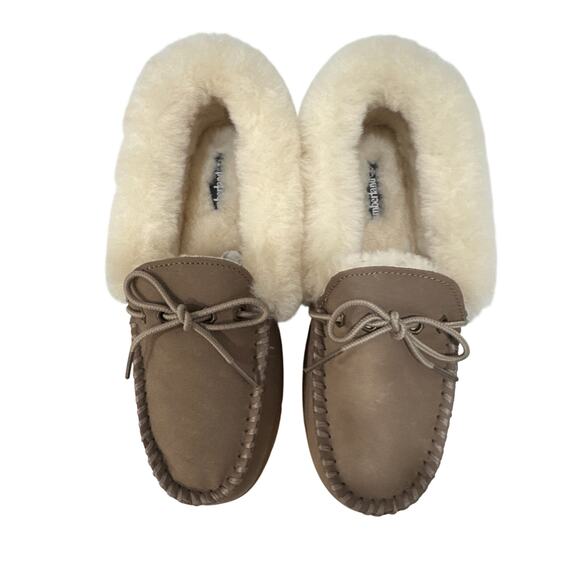 Timberland Tie Moc Sherling Slippers - Taupe Gray - Size 9 - Picture 2 of 7